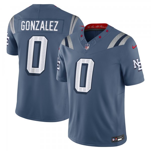Men's #0 Christian Gonzalez New England Patriots Nike 2025 Rivalries Collection Limited Storm Blue Jersey