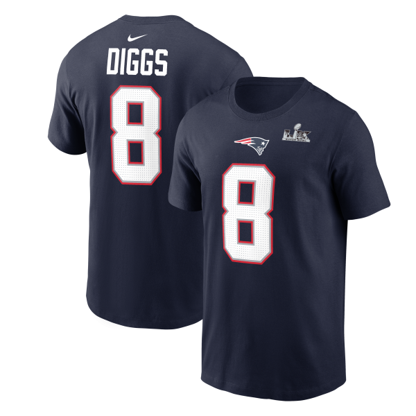 Men's New England Patriots Stefon Diggs Nike Navy Super Bowl LX Patch T-Shirt