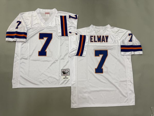 Men's Denver Broncos #7 John Elway White Mitchell & Ness Jersey