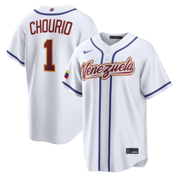 Men's Venezuela Baseball Jackson Chourio Nike White 2026 World Baseball Classic Home Stadium Jersey