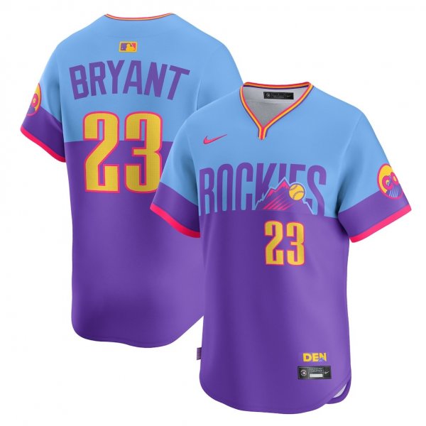 Men's #23 Kris Bryant Colorado Rockies Nike 2025 City Connect Limited Player Purple/Light Blue Jersey