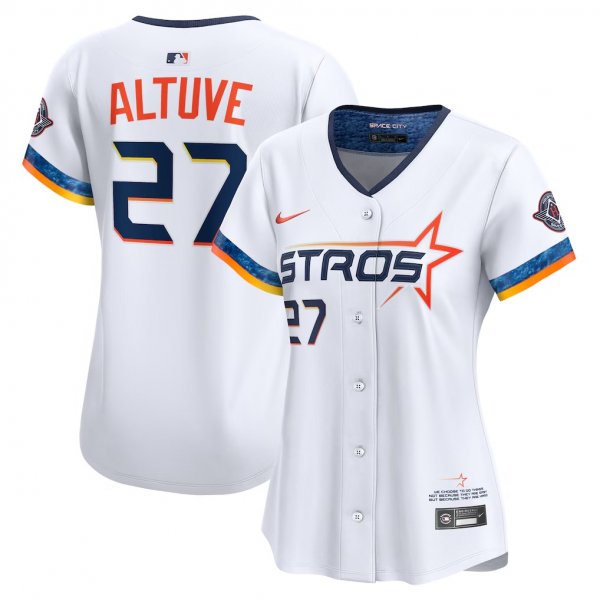 Women's #27 Jose Altuve Houston Astros Nike 2025 City Connect Limited Player White  Jersey