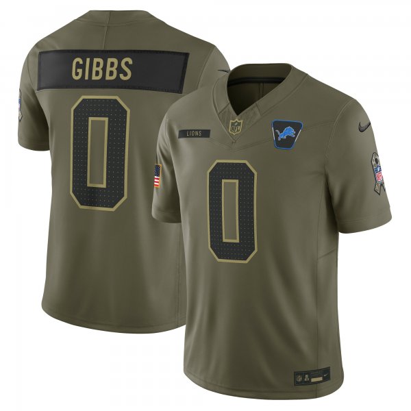 Men's #0 Jahmyr Gibbs Detroit Lions Nike 2025 Salute to Service Limited Olive Jersey