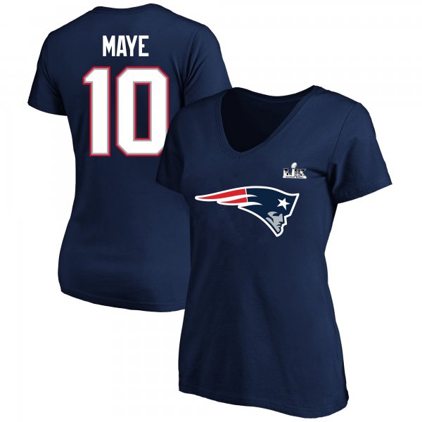 Women's New England Patriots Drake Maye Fanatics Navy Super Bowl LX Patch Plus Size V-Neck T-Shirt