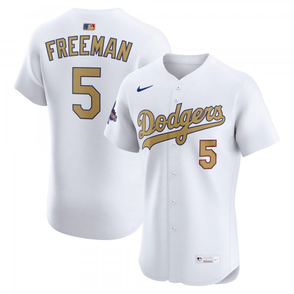 Men's #5 Freddie Freeman Los Angeles Dodgers Nike 2025 Gold Collection Elite White Jersey