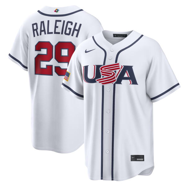 Men's USA Baseball Cal Raleigh Nike White 2026 World Baseball Classic Home Stadium Jersey