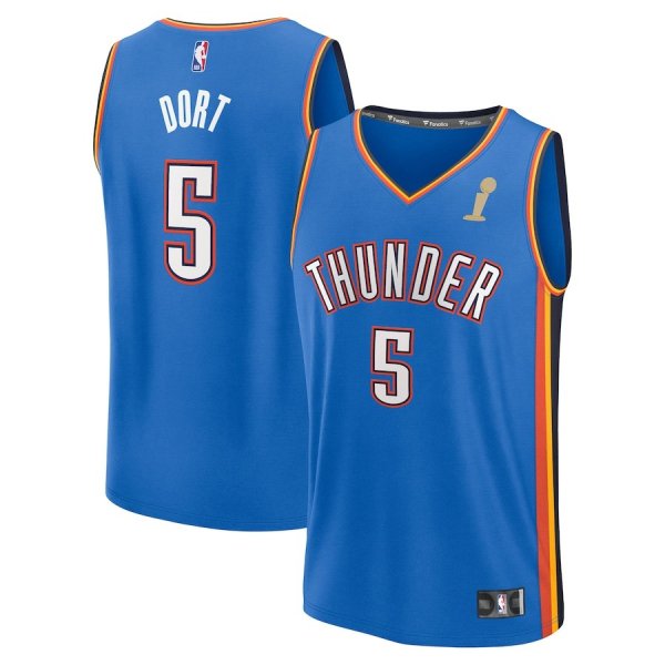 Youth #5 Luguentz Dort Oklahoma City Thunder 2025 NBA Finals Champions Fast Break Replica Player Blue Icon Edition Jersey