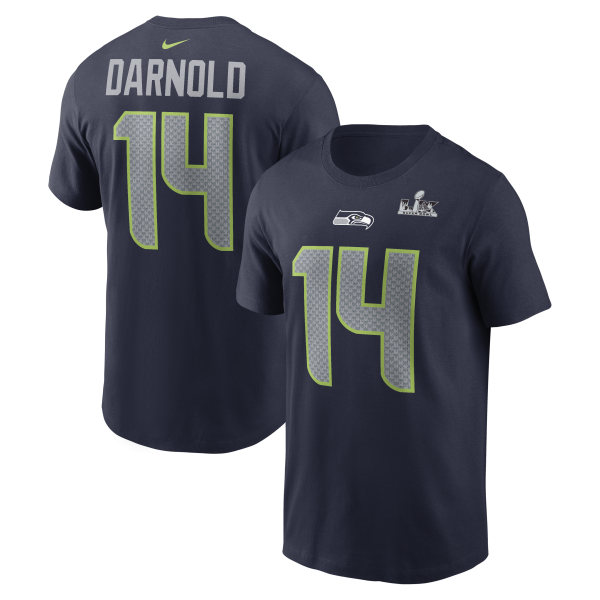 Men's Seattle Seahawks Sam Darnold Nike College Navy Super Bowl LX Patch T-Shirt