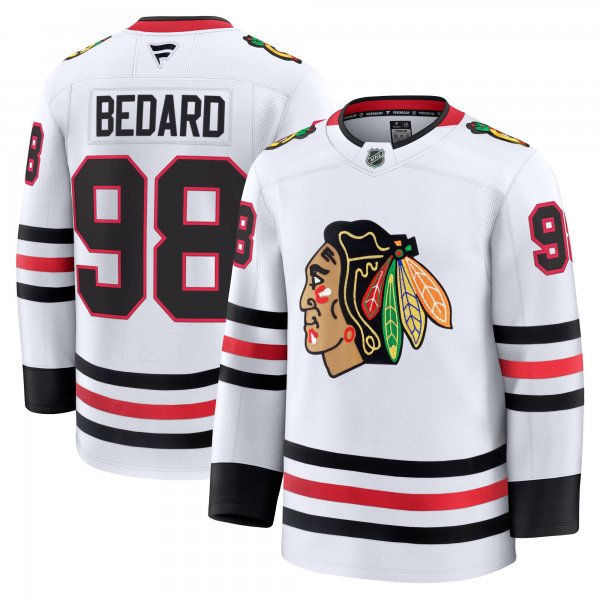 Men's Chicago Blackhawks #98 Connor Bedard White Away Premium Jersey