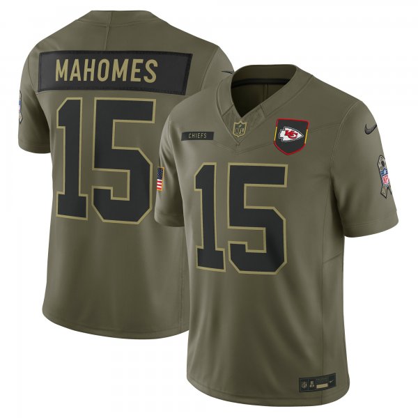 Men's #15 Patrick Mahomes Kansas City Chiefs Nike 2025 Salute to Service Limited Olive Jersey