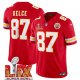 Men's Kansas City Chiefs #87 Travis Kelce Red Super Bowl LIX F.U.S.E. Vapor Limited Stitched Jersey