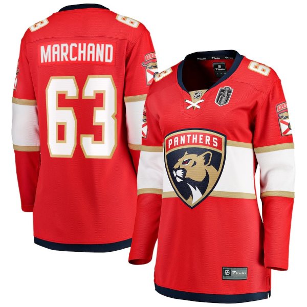 Women's #63 Brad Marchand Florida Panthers Fanatics 2025 Stanley Cup Final Home Breakaway Player Red Jersey