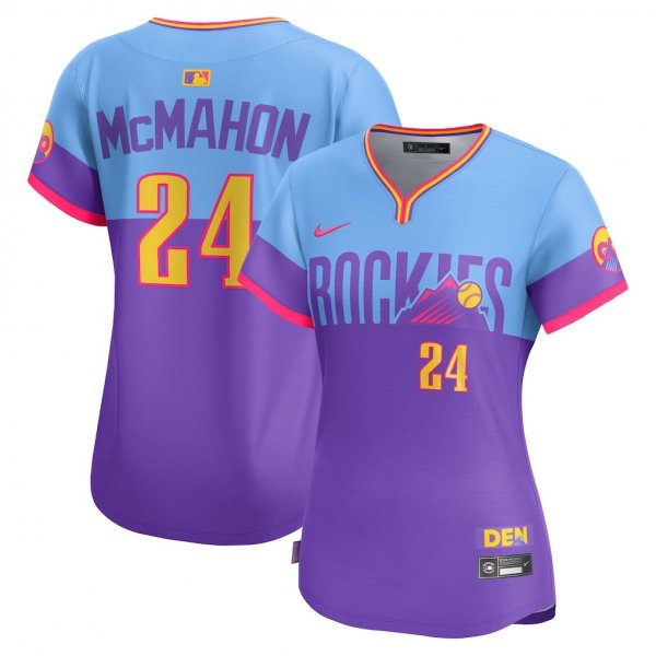 Women's #24 Ryan McMahon Colorado Rockies Nike 2025 City Connect Limited Player Purple/Light Blue Jersey