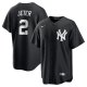 Men's New York Yankees #2 Derek Jeter Nike Black Lights Out Replica Player Jersey