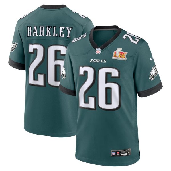 Men's Philadelphia Eagles #26 Saquon Barkley Nike Midnight Green Super Bowl LIX Game Stitched Jersey