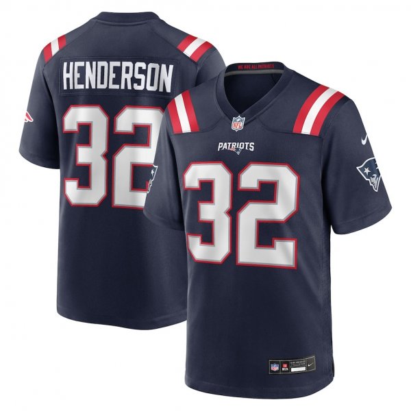 Men's New England Patriots #32 TreVeyon Henderson Nike Navy 2025 NFL Draft Game Jersey
