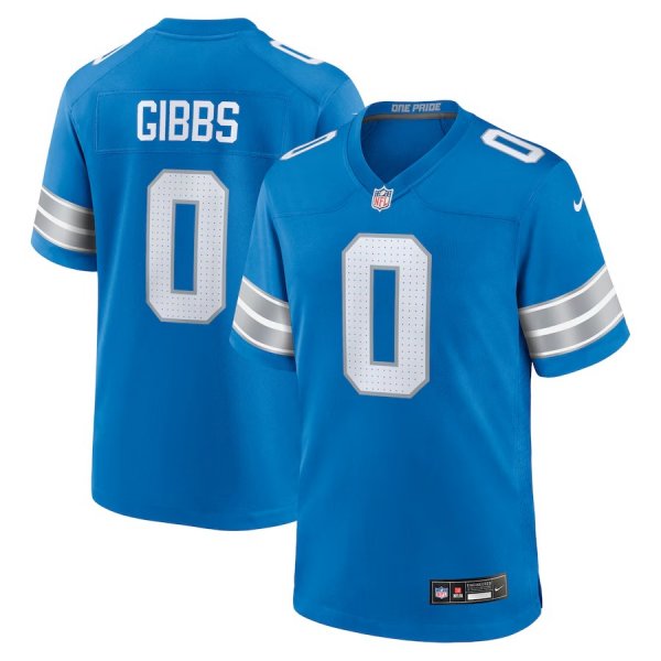 Men's #0 Jahmyr Gibbs Detroit Lions Nike Game Player Blue Jersey