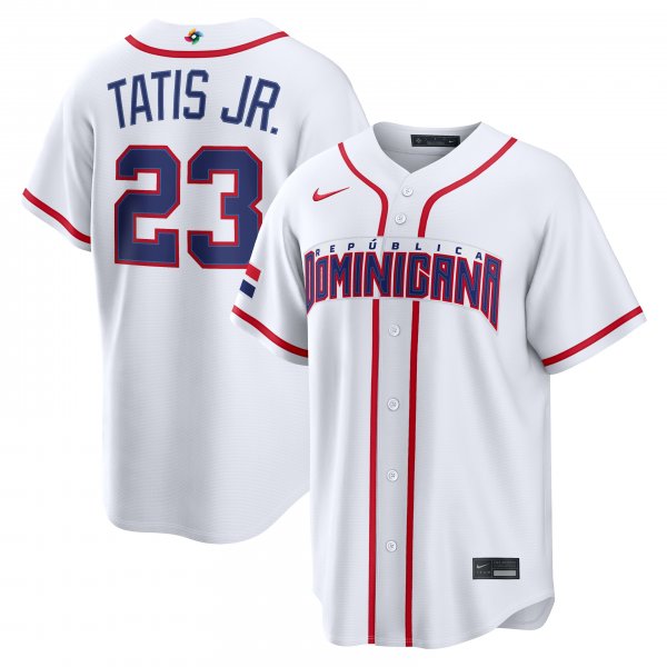 Men's Dominican Republic Baseball Fernando Tatis Jr. Nike White 2026 World Baseball Classic Home Stadium Jersey
