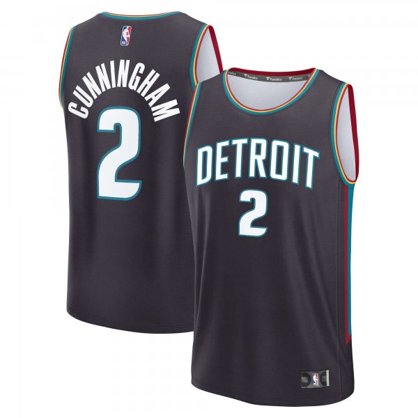 Men's Detroit Pistons #2 Cade Cunningham Fanatics Charcoal 2025/26 City Edition Fast Break Jersey
