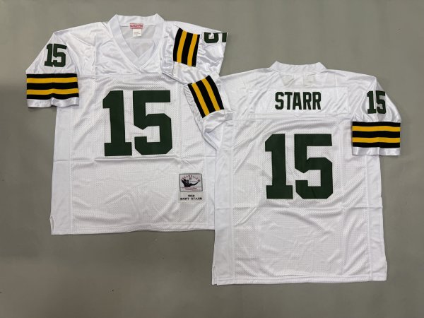 Men's Green Bay Packers #15 Bart Starr White Mitchell & Ness Jersey