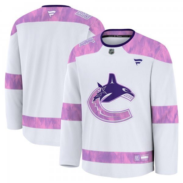 Men's Vancouver Canucks Fanatics White 2024 Hockey Fights Cancer Practice Jersey