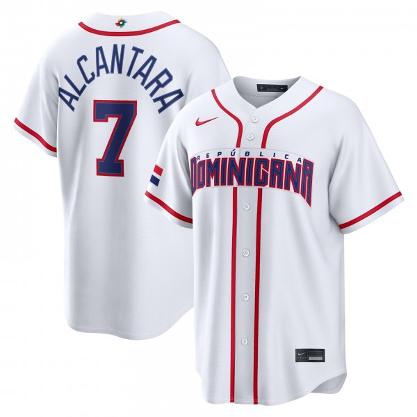 Men's Dominican Republic Baseball Sandy Alcantara Nike White 2026 World Baseball Classic Home Stadium Jersey