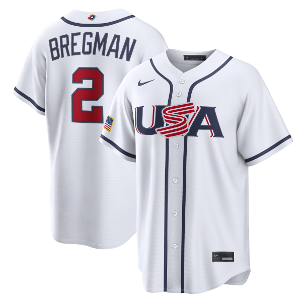 Men's USA Baseball Alex Bregman Nike White 2026 World Baseball Classic Home Stadium Jersey