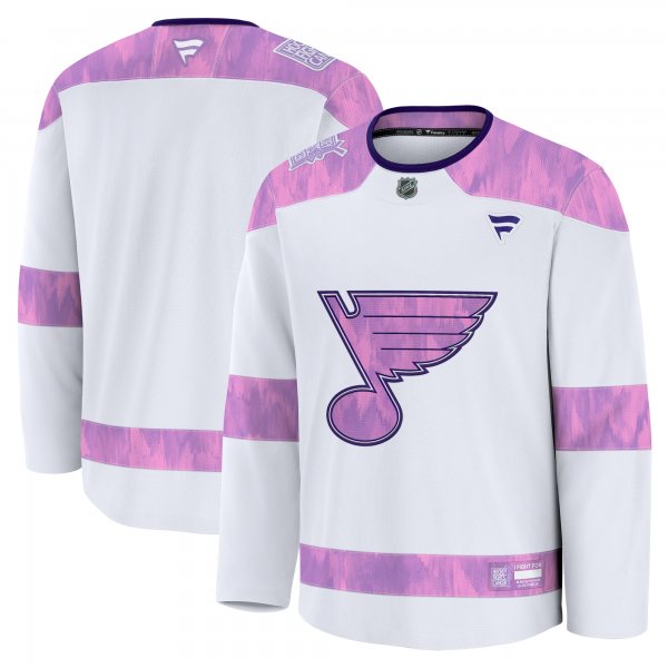 Men's St. Louis Blues Fanatics White 2024 Hockey Fights Cancer Practice Jersey