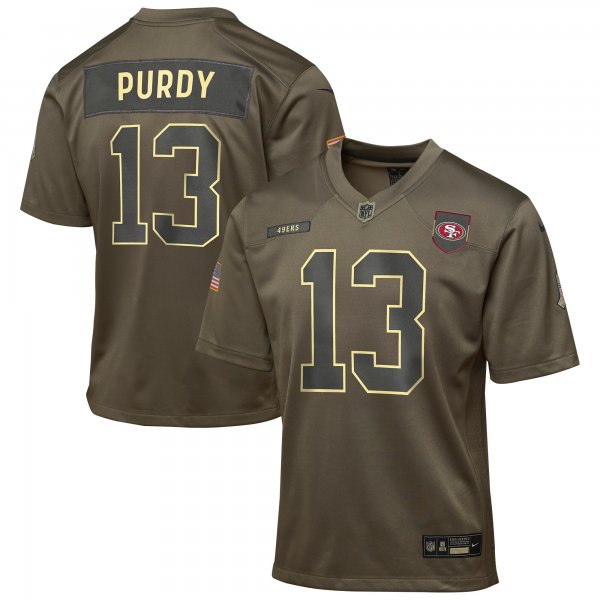 Youth #13 Brock Purdy San Francisco 49ers Nike 2025 Salute to Service Game Olive Jersey